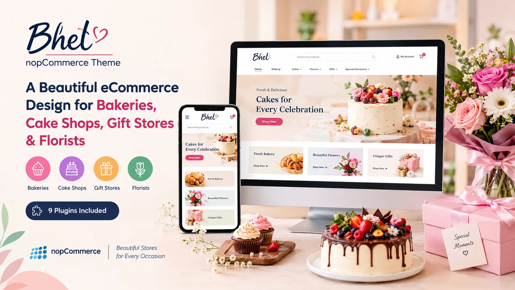 Bhet nopCommerce Theme: A Beautiful eCommerce Design for Bakeries, Cake Shops, Gift Stores & Florists